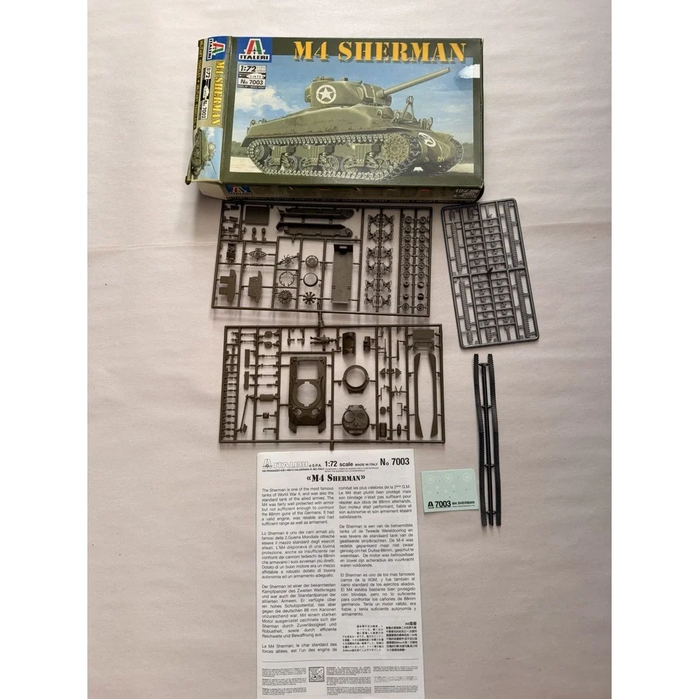 Italeri 7003 M4 Sherman Tank 1:72 Scale Military Model Kit Open Box Complete